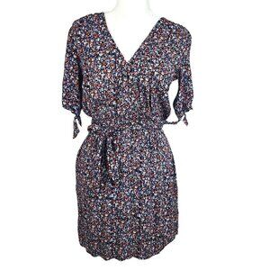GAP Navy Orange Floral Faux Wrap Mini Dress